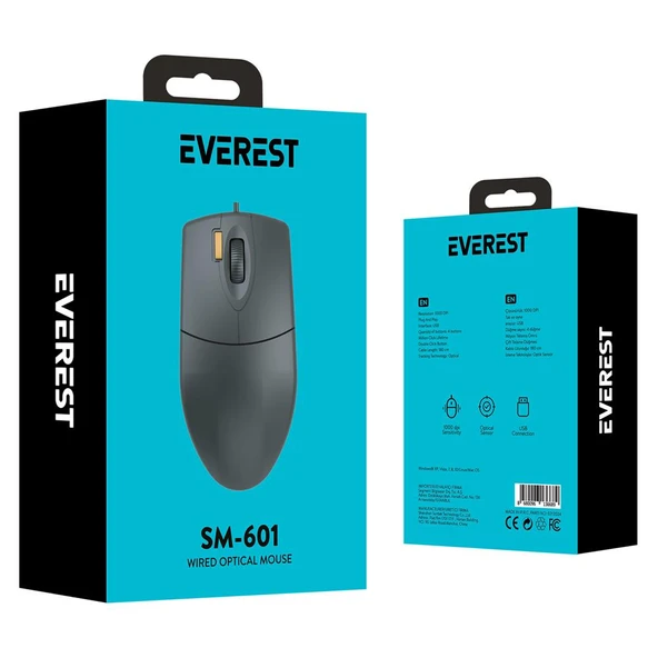 Everest SM-601 1.8MT Kablolu USB Siyah Optik Mouse - 2