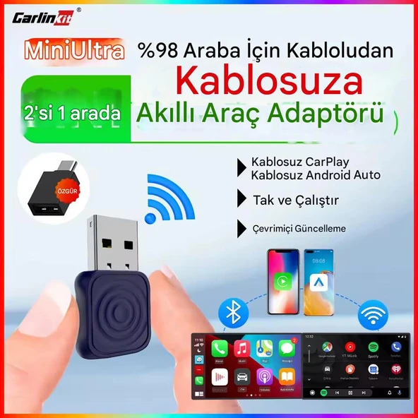 carlinkit Mini Ultra 5.0 Kablosuz CarPlay & Android Auto Adaptörü Tak Çalıştır 2in1 Dual WiFi Hızlı Bağlantı - 2