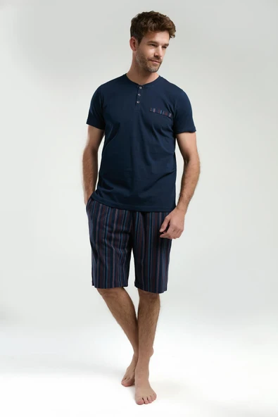 Arnetta Erkek Kısa Kollu Düğmeli Hakim Yaka Şortlu 3'lü Pijama Takım - 7