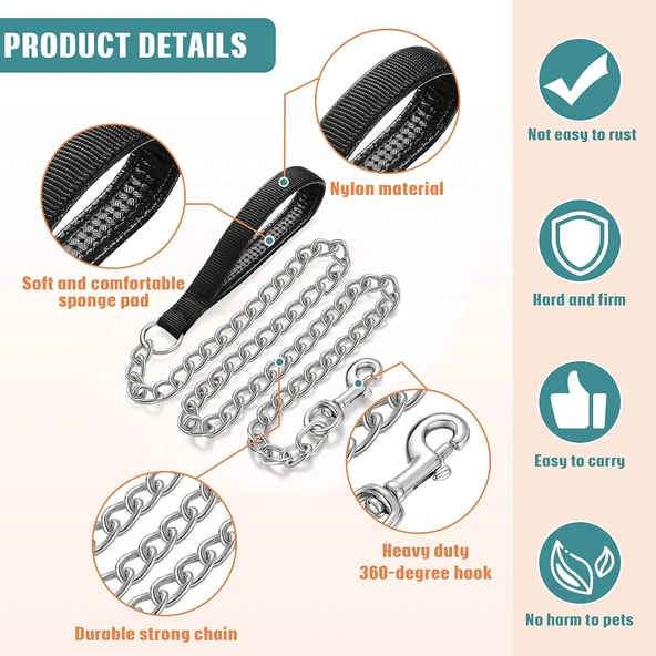 Köpek tasması metal zincir 120 cm 4mm - 3