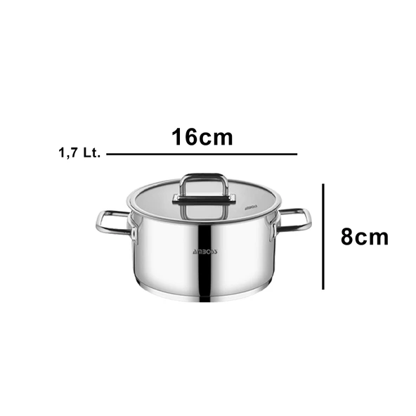 Nova Paslanmaz Çelik Cam Kapaklı Derin Tencere 16x8 cm - Resim 3