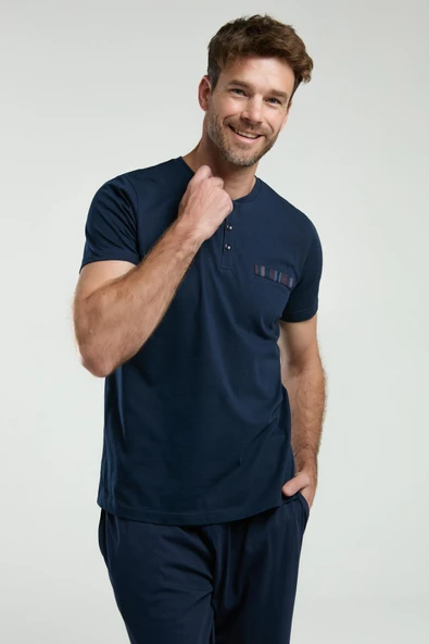 Arnetta Erkek Kısa Kollu Düğmeli Hakim Yaka Şortlu 3'lü Pijama Takım - 8