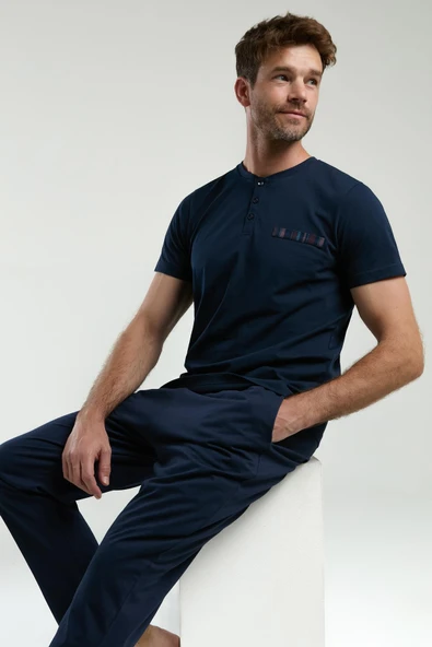 Arnetta Erkek Kısa Kollu Düğmeli Hakim Yaka Şortlu 3'lü Pijama Takım - 6