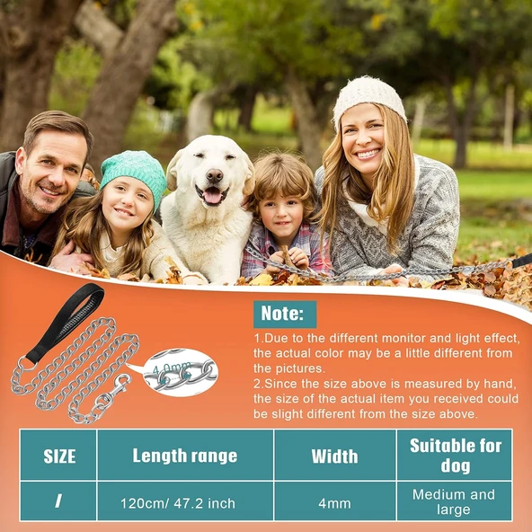 Köpek tasması metal zincir 120 cm 4mm - 2