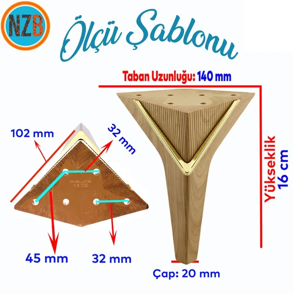 Mobilya Oturma Grubu Kanepe Sehpa Ünite Koltuk Ayağı Baza Ayakları 16 cm Açık Ceviz Gold (4 Adet) - Resim 2