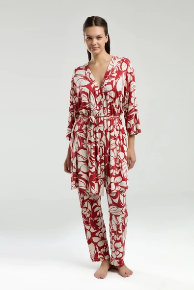 Arnetta Kadın Yarım Kol Sabahlıklı İnce Askılı Büstiyerli Pijama Takım - 8