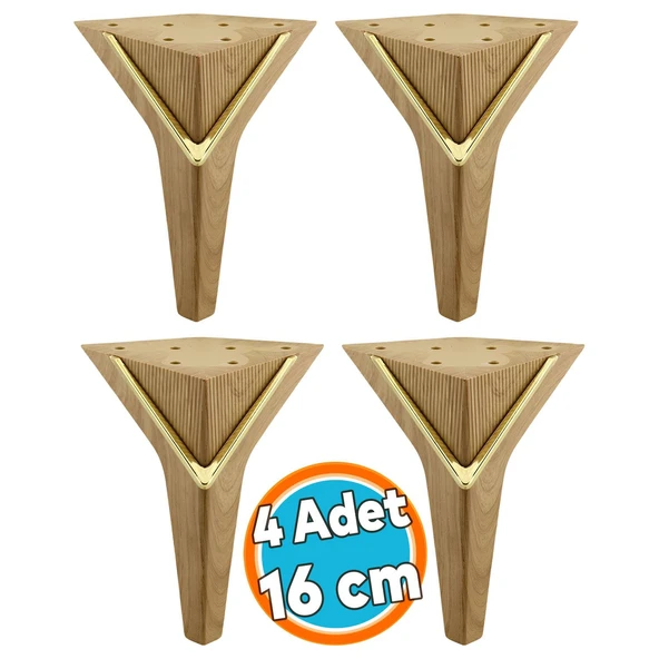 Mobilya Oturma Grubu Kanepe Sehpa Ünite Koltuk Ayağı Baza Ayakları 16 cm Açık Ceviz Gold (4 Adet) ürün görseli