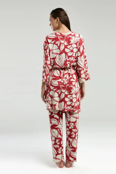 Arnetta Kadın Yarım Kol Sabahlıklı İnce Askılı Büstiyerli Pijama Takım - 5