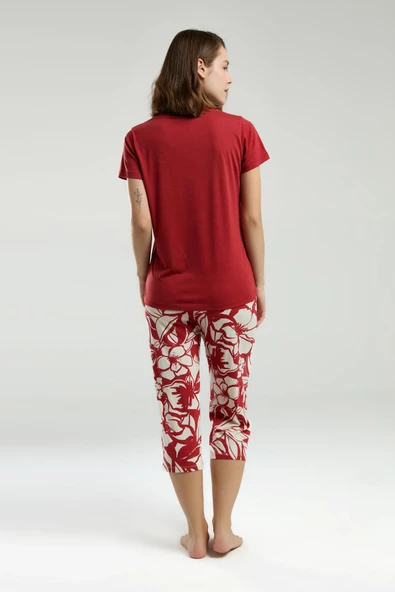 Arnetta Kadın Bisiklet Yaka Kısa Kollu Kapri Pijama Takım - 5