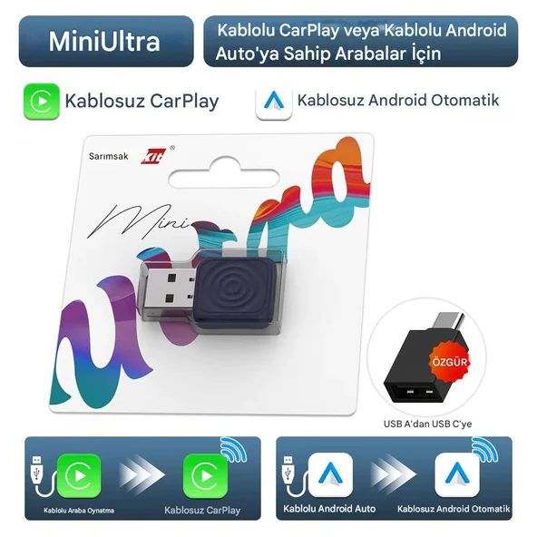 carlinkit Mini Ultra 5.0 Kablosuz CarPlay & Android Auto Adaptörü Tak Çalıştır 2in1 Dual WiFi Hızlı Bağlantı - 3