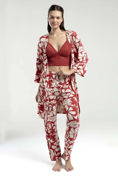 Arnetta Kadın Yarım Kol Sabahlıklı İnce Askılı Büstiyerli Pijama Takım - 9