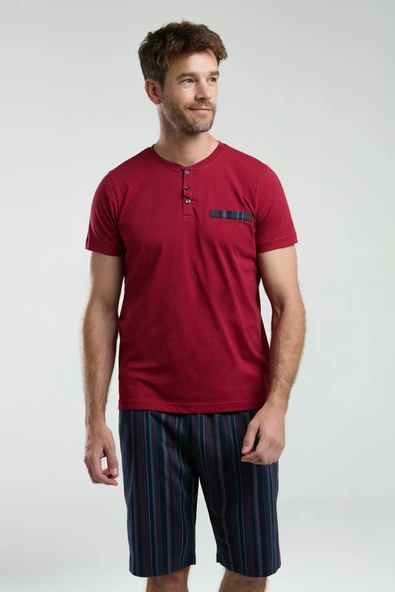 Arnetta Erkek Kısa Kollu Düğmeli Hakim Yaka Şortlu 3'lü Pijama Takım - 4