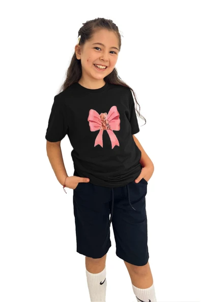 yudemia Kurdele Baskılı kız Çocuk Tişört ve Şort Takımı | %100 Pamuk, Şık ve Rahat - 3