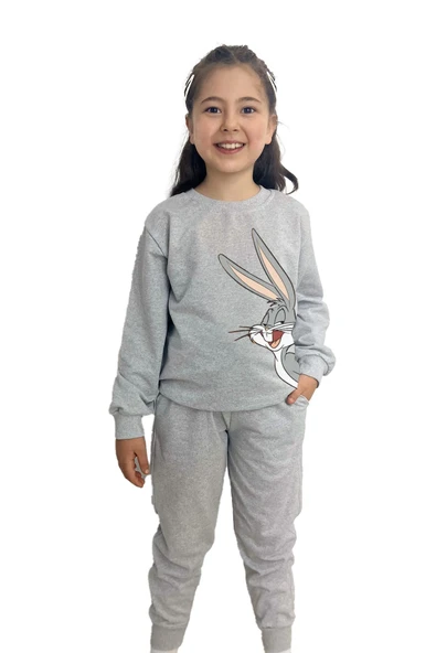 yudemia Bugs Bunny Baskılı Alt Üst Mevsimlik Gri Takım -Kız Çocuk İçin Şık ve Rahat - 1