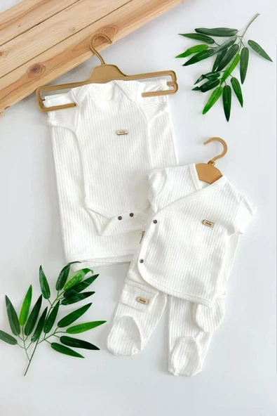 yudemia %100 Pamuklu Gri Raporlu 7 Parça Yenidoğan Bebek Zıbın Takımı - 4