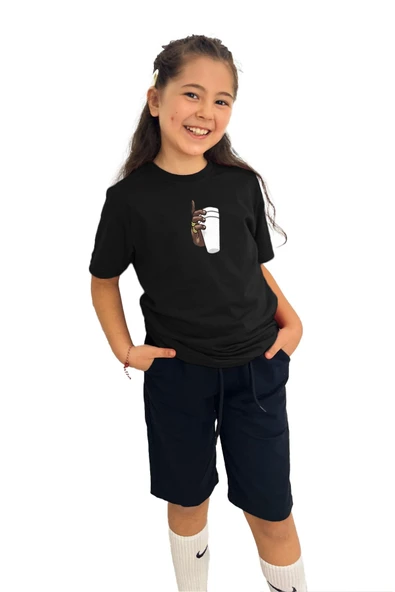 yudemia Bardak Baskılı Kız Çocuk Tişört | %100 Pamuk, Şık ve Rahat - 3