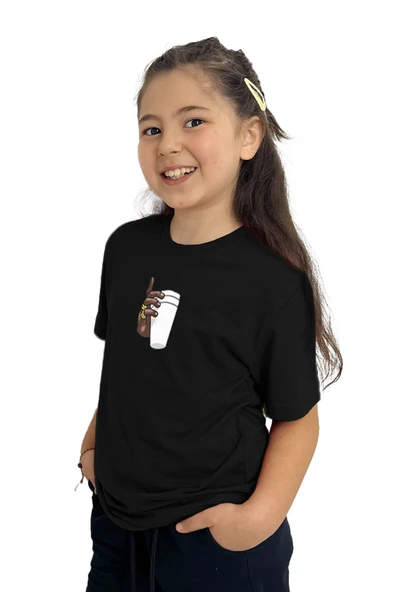 yudemia Bardak Baskılı Kız Çocuk Tişört | %100 Pamuk, Şık ve Rahat