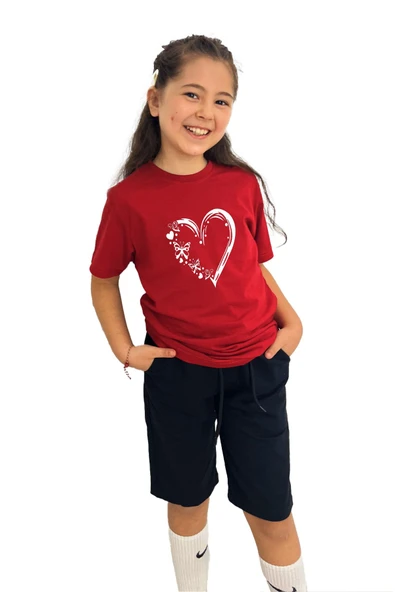 yudemia Kalp Baskılı Kız Çocuk Tişört | %100 Pamuk, Şık Ve Rahat - 3