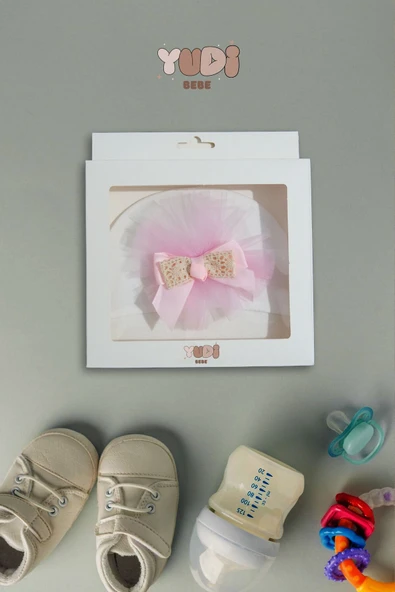 yudemia %100 Organik Pamuklu Şık ve Rahat Papyon Nakışlı Tasarım Bebek Beresi - 2