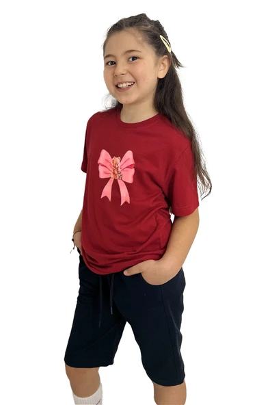 yudemia Kurdele Baskılı kız Çocuk Tişört ve Şort Takımı | %100 Pamuk, Şık ve Rahat - 7