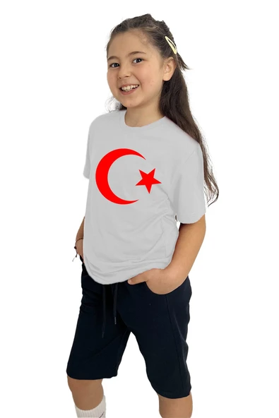 yudemia Bayrak Baskılı kız Çocuk Tişört ve Şort Takımı | %100 Pamuk, Şık ve Rahat