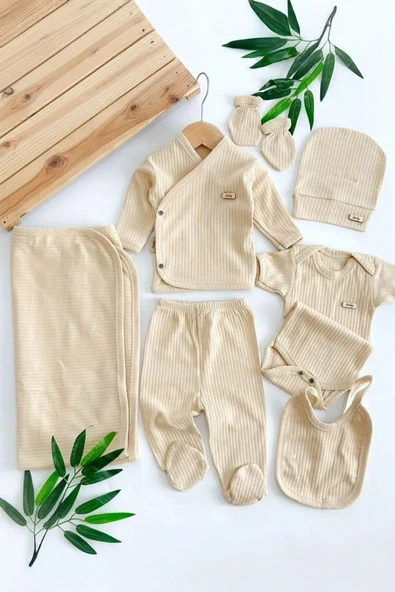 yudemia %100 Pamuklu Gri Raporlu 7 Parça Yenidoğan Bebek Zıbın Takımı - 3