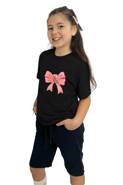 yudemia Kurdele Baskılı kız Çocuk Tişört ve Şort Takımı | %100 Pamuk, Şık ve Rahat