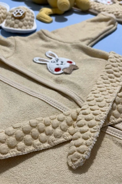 yudemia %100 Organik Pamuk ve Antibakteriyel Rabbit Bebek Bornoz Seti - (4 Parça) - 3