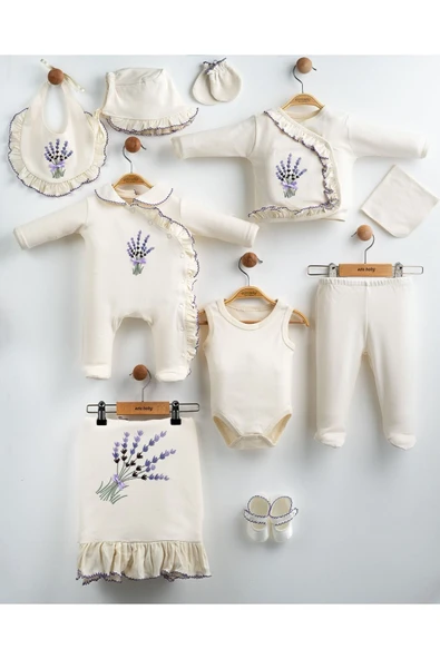 yudemia Lavanta Çiçekli 10 Parça Hastane Çıkış Seti - Kız Bebek Özel Tasarım - 2