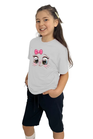 yudemia Sevimli kedi Baskılı kız Çocuk Tişört ve Şort Takımı | %100 Pamuk, Şık ve Rahat - 4