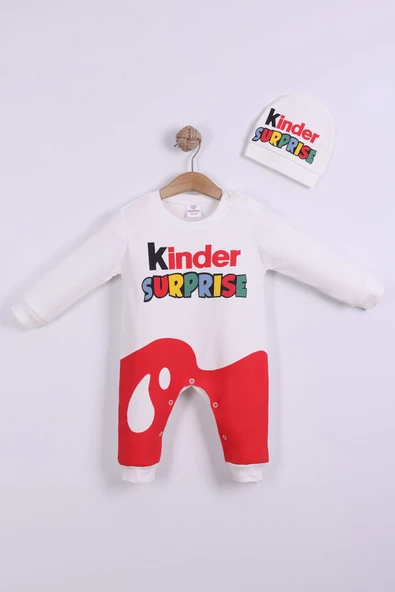 yudemia Kinder Suprise Baskılı Tulum ( Kinder Sürpriz Tulum Bere Takım)