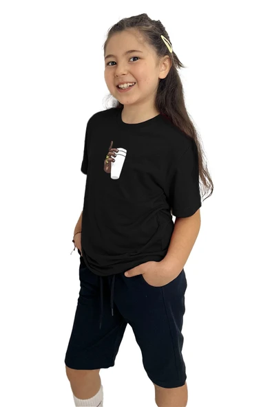 yudemia Bardak Baskılı kız Çocuk Tişört ve Şort Takımı | %100 Pamuk, Şık ve Rahat