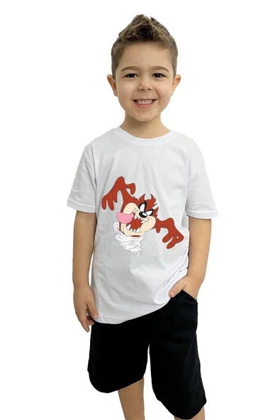 yudemia Tazmanya Baskılı Çocuk Tişört ve Şort Takımı | %100 Pamuk, Şık ve Rahat - 6