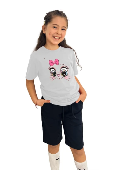 yudemia Sevimli kedi Baskılı kız Çocuk Tişört ve Şort Takımı | %100 Pamuk, Şık ve Rahat - 6