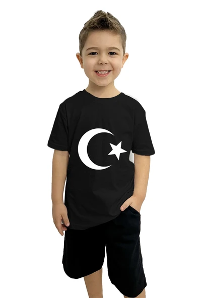 yudemia Ay yıldız Baskılı Çocuk Tişört ve Şort Takımı | %100 Pamuk, Şık ve Rahat