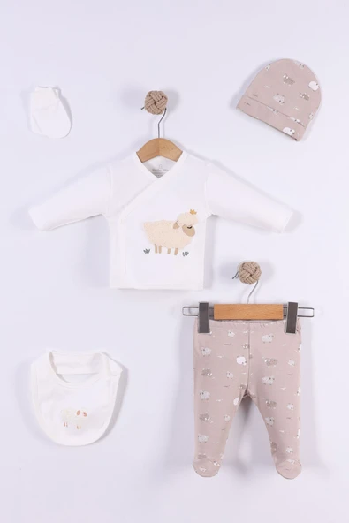 yudemia Kuzu Nakışlı 5 Parça Hastane Çıkışı – Bebeğinizin Konforu İçin Şık ve Rahat Set