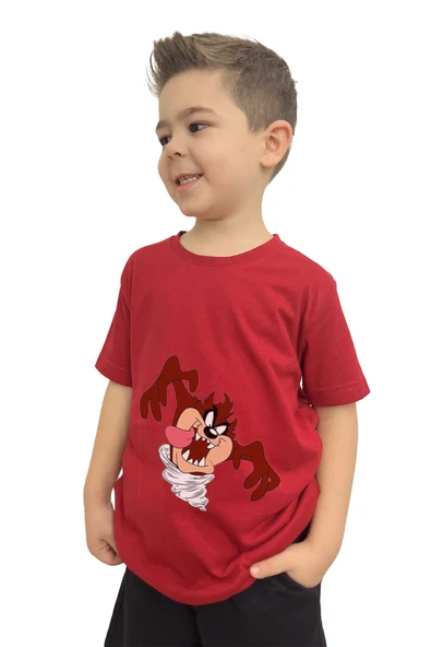 yudemia Tazmanya Baskılı Çocuk Tişört ve Şort Takımı | %100 Pamuk, Şık ve Rahat - 3