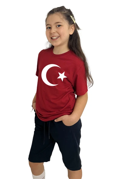 yudemia Bayrak Baskılı kız Çocuk Tişört ve Şort Takımı | %100 Pamuk, Şık ve Rahat - 4