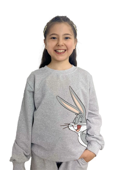 yudemia Bugs Bunny Baskılı Alt Üst Mevsimlik Gri Takım -Kız Çocuk İçin Şık ve Rahat - 2