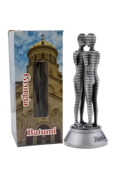 Vintage Gümüş Metal Gürcistan Batum Ali ve Nino Heykeli 15 cm - 6
