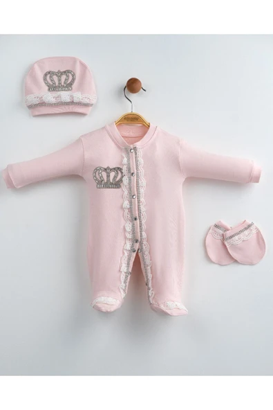 yudemia Taç İşlemeli 3 Parça Yeni Doğan Seti - Şık ve Sade Tasarım