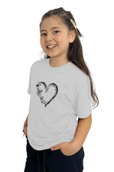 yudemia Kalp Baskılı Kız Çocuk Tişört | %100 Pamuk, Şık Ve Rahat - 4