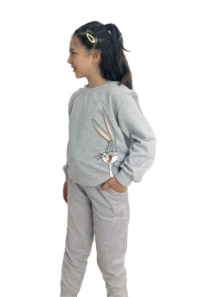 yudemia Bugs Bunny Baskılı Alt Üst Mevsimlik Gri Takım -Kız Çocuk İçin Şık ve Rahat - 3