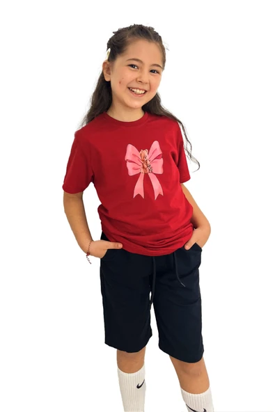 yudemia Kurdele Baskılı kız Çocuk Tişört ve Şort Takımı | %100 Pamuk, Şık ve Rahat - 9