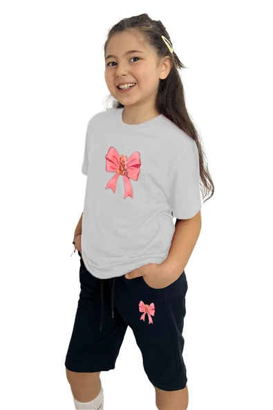 yudemia Kurdele Baskılı kız Çocuk Tişört ve Şort Takımı | %100 Pamuk, Şık ve Rahat - 4