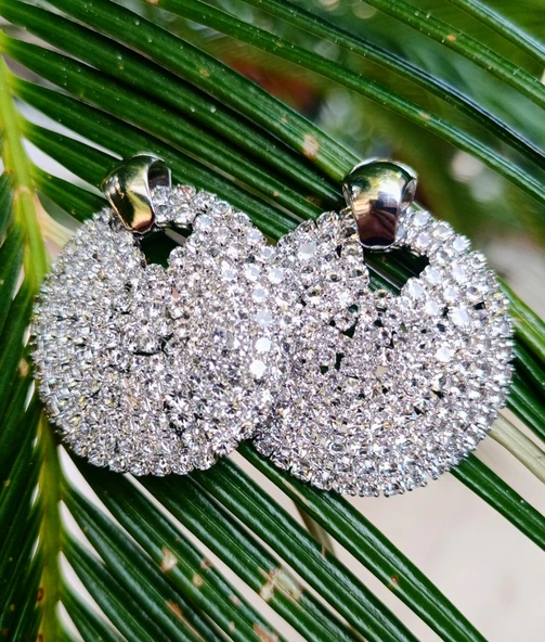 Gümüş Renk Zirkon Taşlı Lüks Abiye Küpe ürün görseli 1