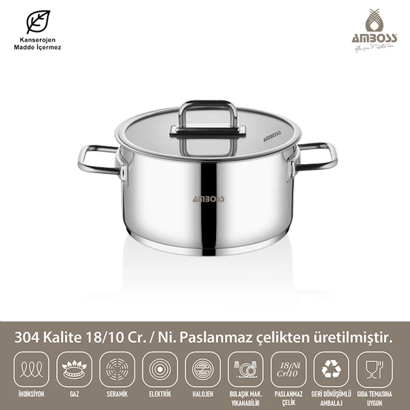 Nova Paslanmaz Çelik Cam Kapaklı Derin Tencere 20x10 cm - Resim 2