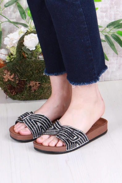 Fort 02003 Pienn Anatomik Esnek Rahat Taşlı Boncuklu Tek Tokalı Kadın Terlik - Resim 2