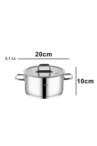 Nova Paslanmaz Çelik Cam Kapaklı Derin Tencere 20x10 cm - 4