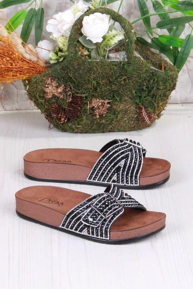 Fort 02003 Pienn Anatomik Esnek Rahat Taşlı Boncuklu Tek Tokalı Kadın Terlik - Resim 3